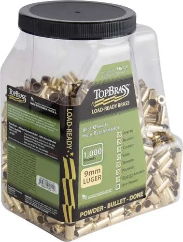 TOP BRASS LLC 6B9MMLUGXY-M-J Premium Reconditioned Unprimed 9mm Luger Brass 100 TOP BRASS LLC 6B9MMLUGXY-M-J Premium Reconditioned Unprimed 9mm Luger Brass 100
