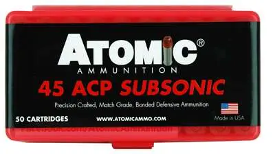 Atomic 00439 Pistol Subsonic 45 ACP Subsonic 250 gr Bonded Match Hollow Point 50 Atomic 00439 Pistol Subsonic 45 ACP Subsonic 250 gr Bonded Match Hollow Point 50