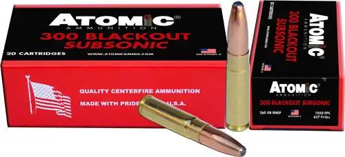 Atomic 00478 Rifle Subsonic 300 Blackout 260 gr Round Nose Soft Point Boat Tail Atomic 00478 Rifle Subsonic 300 Blackout 260 gr Round Nose Soft Point Boat Tail
