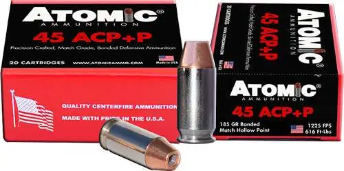 Atomic 00458 Pistol 45 ACP +P 185 gr Bonded Match Hollow Point 20 Bx/ 10 Cs Atomic 00458 Pistol 45 ACP +P 185 gr Bonded Match Hollow Point 20 Bx/ 10 Cs