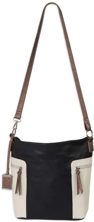 Bulldog BDP070 Convertible Hobo/Crossbody Style Purse Black/Tan Leather Shoulder