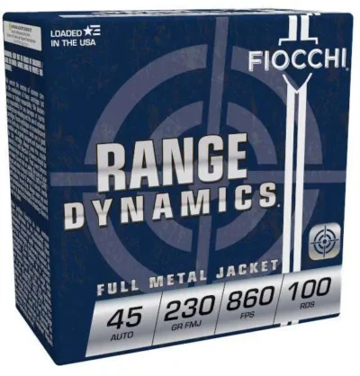 Fiocchi 45ARD100 Range Dynamics  45 ACP 230 gr Full Metal Jacket (FMJ) 100 Bx/ 5