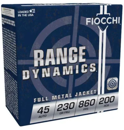 Fiocchi 45ARD Range Dynamics  45 ACP 230 gr Full Metal Jacket (FMJ) 200 Bx/ 3 Cs