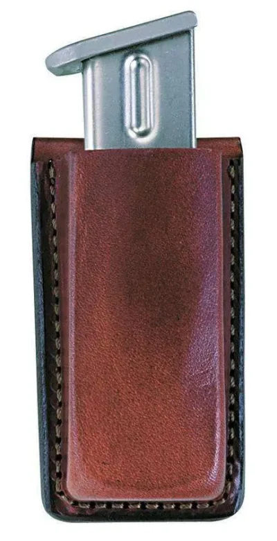 Bianchi 10737 Open Top Mag Pouch  Single Tan Leather Belt Clip Compatible w/ 9mm/40/ 45/380 Belts 1.75″ Wide