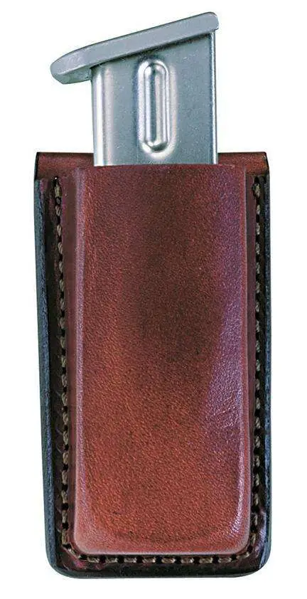 Bianchi 10737 Open Top Mag Pouch  Single Tan Leather Belt Clip Compatible w/ 9mm/40/ 45/380 Belts 1.75″ Wide
