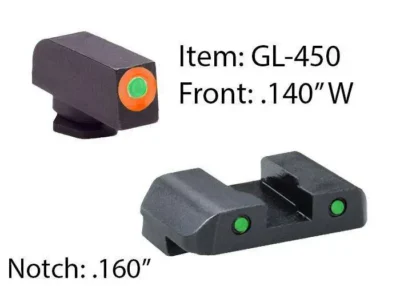AmeriGlo GL450 Spartan Operator  Fits Glock 42/43 Tritium Green w/Orange Outline