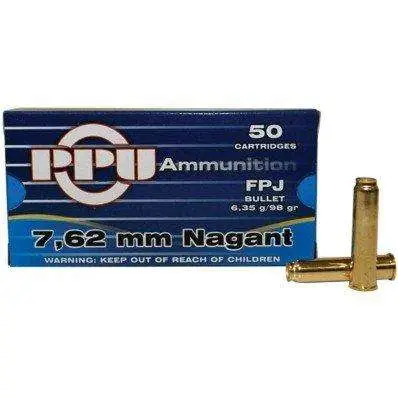 PPU PPH762N Handgun  7.62x38mmR Nagant 98 gr Flat Point Jacketed (FPJ) 50 Bx/ 10