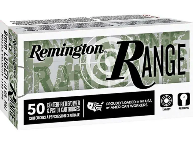 Remington Ammunition Range 9mm Luger 115 gr Full Metal Jacket (FMJ) 100 Bx/ 6 Cs Remington Ammunition Range 9mm Luger 115 gr Full Metal Jacket (FMJ) 100 Bx/ 6 Cs