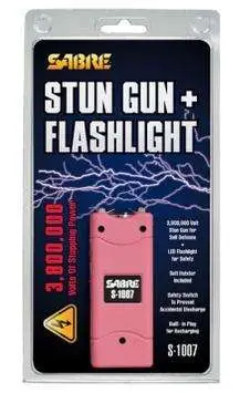 Sabre S1007PK Short Stun Gun with Flashlight 3.8 Million 120 Lumen Plastic Pink