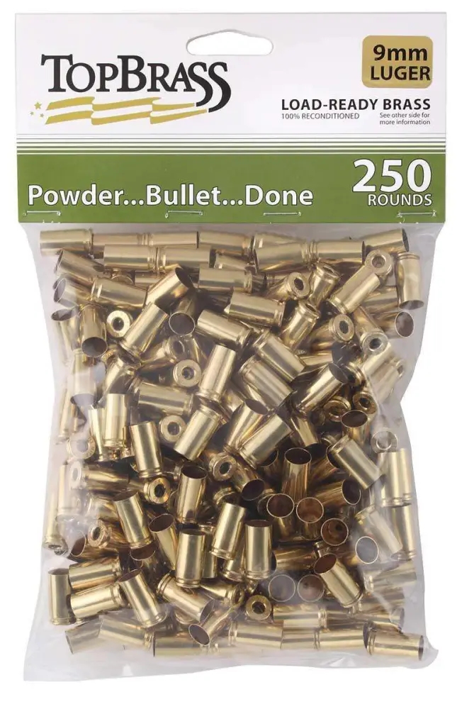 TOP BRASS LLC 6B9MMLUGXY-250 Premium Reconditioned Unprimed 9mm Luger Brass 250 TOP BRASS LLC 6B9MMLUGXY-250 Premium Reconditioned Unprimed 9mm Luger Brass 250