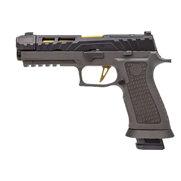 Sig Sauer P320V003 P320 Spectre Comp 9mm Luger Caliber with 4.60″ TiN Gold Finish Barrel, 21+1 Capacity, Gray Finish Picatinny Rail Frame, Serrated/Optic Cut, Ported Black Nitron Stainless Steel Slide & Polymer Grip Includes 2 Mags Sig Sauer P320V003 P320 Spectre Comp 9mm Luger Caliber with 4.60″ TiN Gold Finish Barrel, 21+1 Capacity, Gray Finish Picatinny Rail Frame, Serrated/Optic Cut, Ported Black Nitron Stainless Steel Slide & Polymer Grip Includes 2 Mags