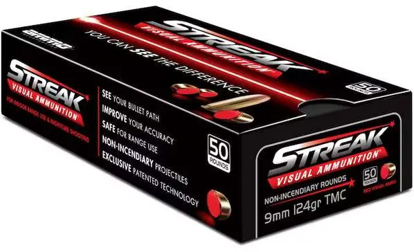 Ammo Inc 9124TMCSTRKRED50 Streak Visual (RED) 9mm Luger 124 gr Total Metal Case 50 Per Box/ 20 Case Ammo Inc 9124TMCSTRKRED50 Streak Visual (RED) 9mm Luger 124 gr Total Metal Case 50 Per Box/ 20 Case