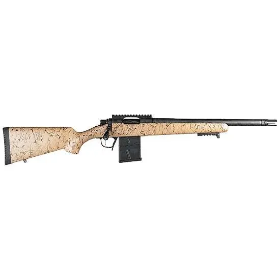 Christensen Arms 8010612000 Ridgeline Scout Full Size 308 Win 4+1, 16″ Black Nitride Steel Threaded Barrel, Black Nitride Aluminum Receiver, Tan w/Black Webbing Fixed Sporter Stock