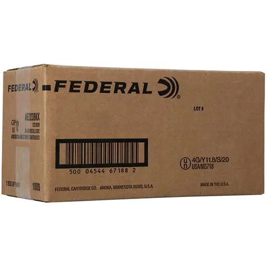 Federal AE223BKX American Eagle 223 Rem 55 gr Full Metal Jacket Boat-Tail (FMJBT) 1000 Bx/ 1 Cs (Sold by Case) Federal AE223BKX American Eagle 223 Rem 55 gr Full Metal Jacket Boat-Tail (FMJBT) 1000 Bx/ 1 Cs (Sold by Case)