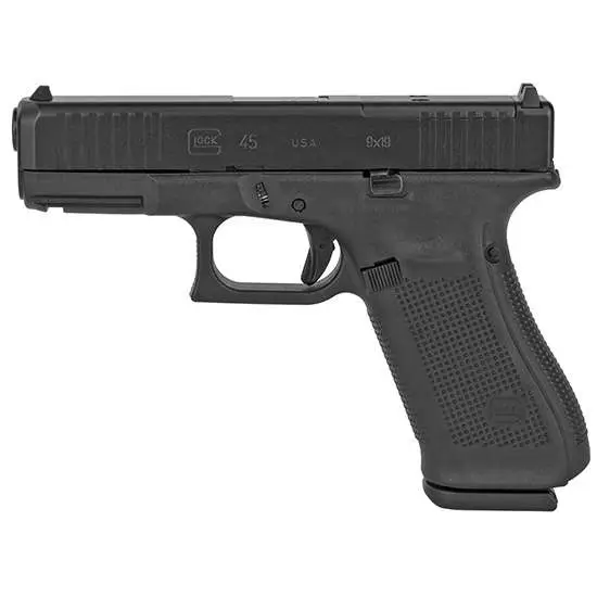 Glock UA455S203MOS G45 MOS Full Size 9mm Luger 17+1 4.02″ Black GMB Barrel, Black nDLC MOS Cut/Serrated Slide, Black Polymer Frame w/Accessory Rail, Black Textured w/Interchangeable Backstrap Grip, Ambidextrous USA Made