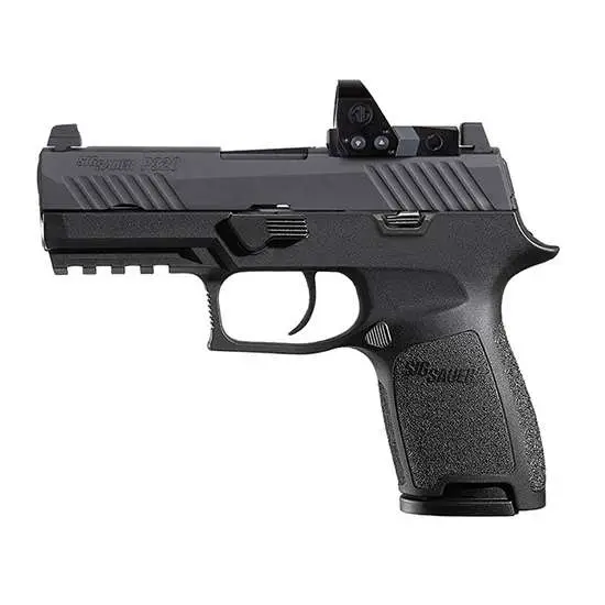 Sig Sauer 320C9BRXP P320 Compact RXP Striker Fire 9mm Luger Caliber with 3.90″ Barrel, 15+1 Capacity, Overall Black Finish Stainless Steel, Picatinny Rail Frame, Serrated/Optic Cut Nitron Slide & Polymer Grip Includes Romeo1 Pro