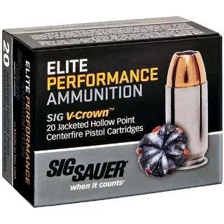 Sig Sauer E9MMA220 Elite Defense 9mm Luger 124 gr V Crown Jacketed Hollow Point 20 Per Box/ 10 Case Sig Sauer E9MMA220 Elite Defense 9mm Luger 124 gr V Crown Jacketed Hollow Point 20 Per Box/ 10 Case