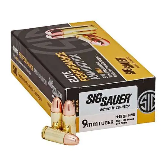 Sig Sauer E9MMB136550 Elite Ball 9mm Luger 115 gr Full Metal Jacket (FMJ) 50 Bx Sig Sauer E9MMB136550 Elite Ball 9mm Luger 115 gr Full Metal Jacket (FMJ) 50 Bx