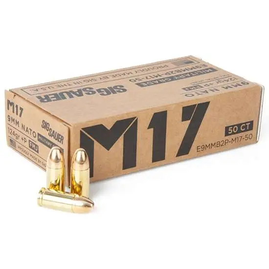 Sig Sauer E9MMB2PM1750 Military Grade 9mm NATO +P 124 gr Full Metal Jacket (FMJ Sig Sauer E9MMB2PM1750 Military Grade 9mm NATO +P 124 gr Full Metal Jacket (FMJ
