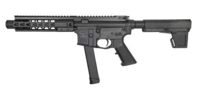 Brigade Manufacturing AR Pistol Forged Receiver 9mm 9″ Barrel Cerakote Armor Black KAK M2 Brace 8″ Rail Mini-Can