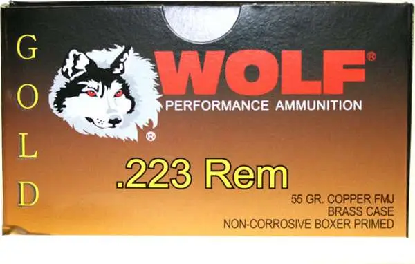 Wolf Gold 223/5.56 NATO Full Metal Jacket 55gr, 20 Per Box, Range Safe Wolf Gold 223/5.56 NATO Full Metal Jacket 55gr, 20 Per Box, Range Safe