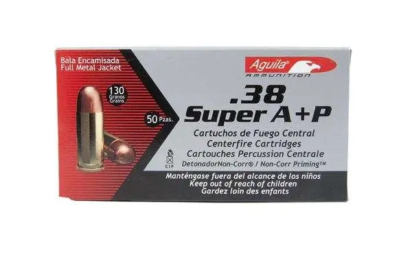 Aguila 1E382112 Pistol  38 Super +P 130 gr Full Metal Jacket (FMJ) 50 Bx/ 20 Cs