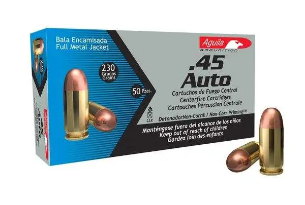 Aguila 1E452110 Target & Range Handgun 45 ACP 230 gr Full Metal Jacket 50 Per Box 20 Cs