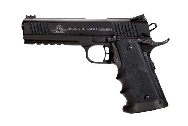 Rock Island 51567 Tac Ultra FSHC 45 ACP Caliber with 5″ Barrel, 14+1 Capacity, Overall Black Parkerized Finish Steel, Picatinny Rail/Beavertail Frame, Serrated Slide & Black/Gray G10 Grip Rock Island 51567 Tac Ultra FSHC 45 ACP Caliber with 5″ Barrel, 14+1 Capacity, Overall Black Parkerized Finish Steel, Picatinny Rail/Beavertail Frame, Serrated Slide & Black/Gray G10 Grip