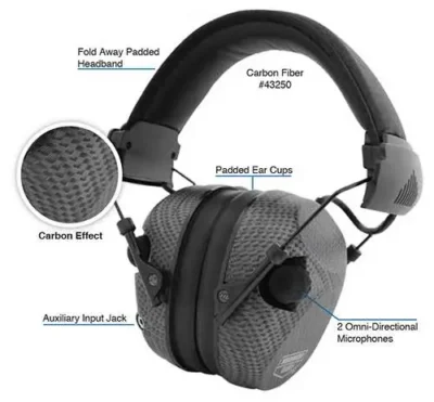 Birchwood Casey 43250 eKrest Electronic Muffs  Earmuff 26 dB Black Carbon Fiber