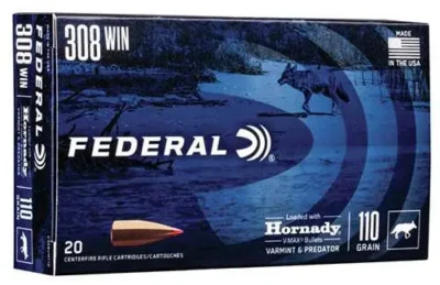 Federal V308VM110 Varmint & Predator  308 Win 110 gr Hornady V-Max (VMX) 20 Bx/