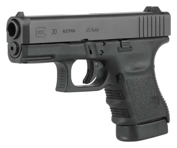 Glock PF3050201 G30SF Gen3 *CA Compliant Sub-Compact 45 ACP 10+1 3.78″ Black Polygonal Rifled Barrel, Matte Black Serrated Slide, Black Polymer Frame w/Picatinny Rail, Black Textured Finger Grooved Polymer Grip, Right Hand Glock PF3050201 G30SF Gen3 *CA Compliant Sub-Compact 45 ACP 10+1 3.78″ Black Polygonal Rifled Barrel, Matte Black Serrated Slide, Black Polymer Frame w/Picatinny Rail, Black Textured Finger Grooved Polymer Grip, Right Hand