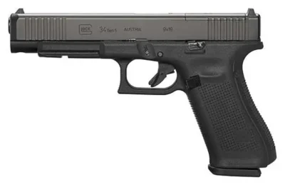 Glock PA343S103MOS G34 Gen5 Competition MOS 9mm Luger 17+1 5.31″ Black GMB Barrel, Black nDLC MOS Cut/Serrated Slide, Black Polymer Frame w/Picatinny Rail, Black Textured w/Interchangeable Backstrap Grip, Ambidextrous