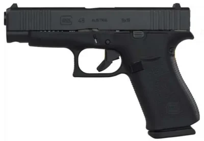 Glock PA4850201 G48 Slim Compact 9mm Luger 10+1 4.17″ Black GMB Barrel, Black nDLC Serrated Slide, Black Polymer Frame w/Beavertail, Black Textured Polymer Grip