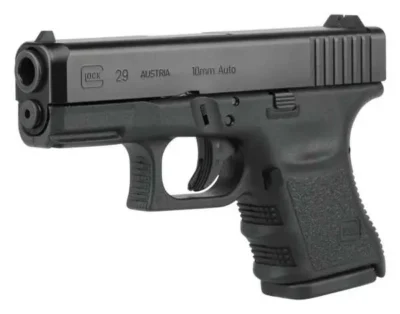 Glock PF2950201 G29SF Gen3 Sub-Compact 10mm Auto 10+1 3.78″ Polygonal Rifled Barrel, Matte Black Serrated Slide, Black Polymer Frame w/Picatinny Rail, Black Textured Finger Grooved Polymer Grip, Right Hand
