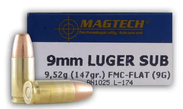 Magtech, Sport Shooting, 9MM, 147 Grain, Full Metal Jacket, Subsonic, 50 Round Box Magtech, Sport Shooting, 9MM, 147 Grain, Full Metal Jacket, Subsonic, 50 Round Box