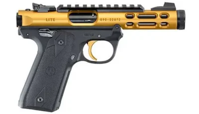 Ruger 43926 Mark IV 22/45 Lite 22 LR SAO 4.40″ 10+1 Black Polymer Grip Gold Anod