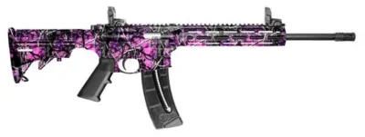 Smith & Wesson 10212 M&P15 Sport 22 LR 25+1 16.50″ Black Carbon Steel Barrel, Muddy Girl Finish, 6 Position CAR Stock, 10″ Magpul M-Lok Handguard, Magpul MBUS Sights, Manual Safety, Optics Ready