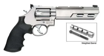 Smith & Wesson 170320 Model 629 Performance Center Competitor 44 Rem Mag or 44 S&W Spl Stainless Steel 6″ Weighted Barrel & 6rd Cylinder, Stainless Steel N-Frame With Glassbead Finish, Hogue Synthetic Grip