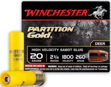 Winchester Ammo SSP20 Partition Gold High Velocity Sabot Slug 20 Gauge 2.75″ 260