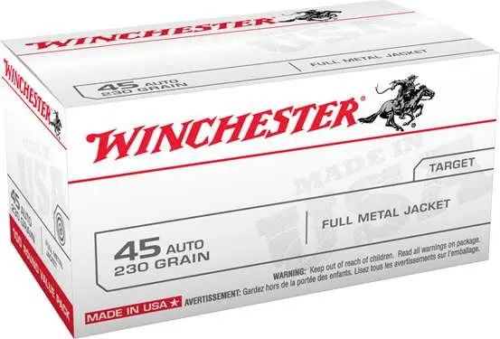WINCHESTER USA 45ACP 230GR FMJ 100RD BOX WINCHESTER USA 45ACP 230GR FMJ 100RD BOX