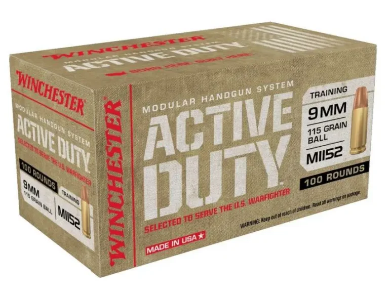 Winchester Ammo WIN9MHSC Active Duty Mil-Spec 9mm Luger 115 gr Full Metal Jacket Flat Nose (FMJFN) 100 Per Box/5 Cs Winchester Ammo WIN9MHSC Active Duty Mil-Spec 9mm Luger 115 gr Full Metal Jacket Flat Nose (FMJFN) 100 Per Box/5 Cs