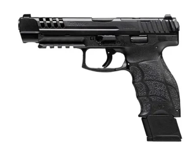 HK VP9L 9mm Luger 20+1 5″ Black Polygonal Rifled Barrel, Black Optic Cut/Serrated Long Slide & Polymer Frame w/Picatinny Rail & Serrated Trigger Guard, Black Finger Grooved Polymer Grips Ambidextrous