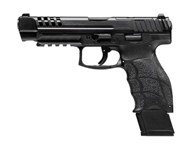 HK VP9L 9mm Luger 20+1 5″ Black Polygonal Rifled Barrel, Black Optic Cut/Serrated Long Slide & Polymer Frame w/Picatinny Rail & Serrated Trigger Guard, Black Finger Grooved Polymer Grips Ambidextrous HK VP9L 9mm Luger 20+1 5″ Black Polygonal Rifled Barrel, Black Optic Cut/Serrated Long Slide & Polymer Frame w/Picatinny Rail & Serrated Trigger Guard, Black Finger Grooved Polymer Grips Ambidextrous