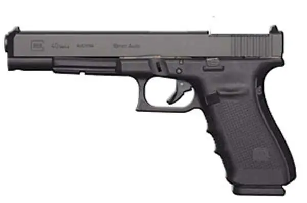 Glock UG4030103MOS G40 Gen4 MOS 10mm Auto 6.02″ Barrel 15+1, Black Frame & MOS Long Steel Slide, Finger Grooved Rough Texture Grip, Modular Backstrap, Reversible Mag. Catch, Safe Action Trigger, Optics Ready (US Made) Glock UG4030103MOS G40 Gen4 MOS 10mm Auto 6.02″ Barrel 15+1, Black Frame & MOS Long Steel Slide, Finger Grooved Rough Texture Grip, Modular Backstrap, Reversible Mag. Catch, Safe Action Trigger, Optics Ready (US Made)
