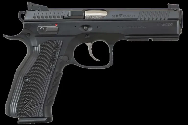 CZ-USA 91763 AccuShadow 2 Custom 9mm Luger Caliber with 4.89″ Non-Tilted Barrel, 17+1 Capacity, Overall Black Nitride Finish Steel Picatinny Rail, Serrated Trigger Guard & Beavertail Frame, Inside Railed Steel Slide & Checkered Aluminum Grip