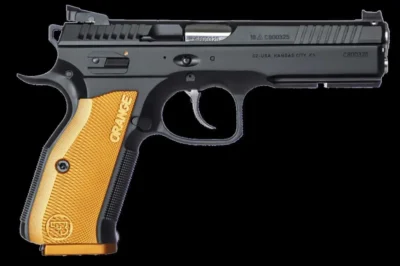 CZ-USA 91249 Shadow 2 9mm Luger Caliber with 4.89″ Non-Tilted Barrel, 17+1 Capacity, Black Polycoat Finish Picatinny Rail & Beavertail Frame, Inside Railed Black Nitride Steel Slide & Checkered Orange Aluminum Grip