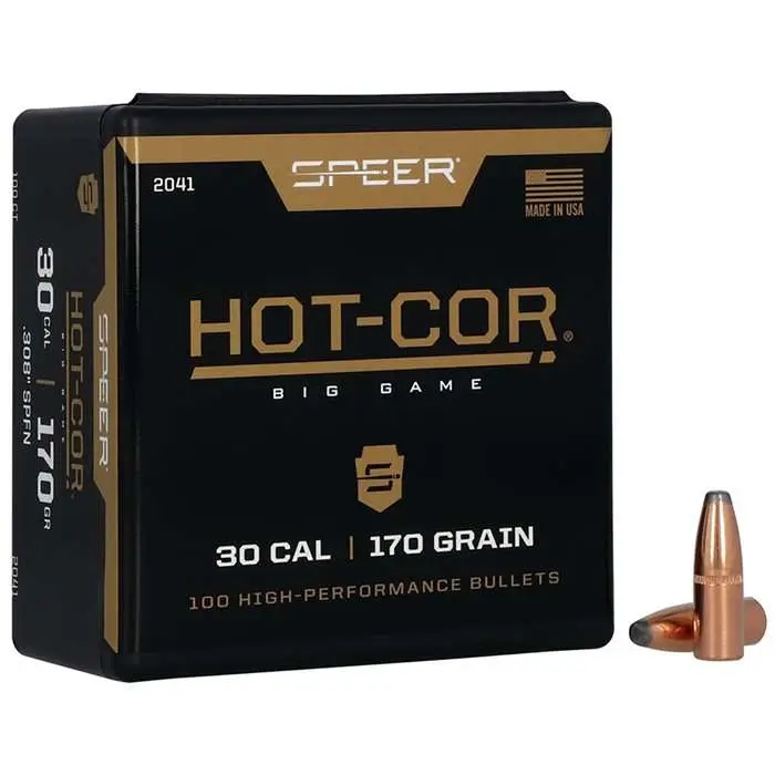 HOT-COR 30 CALIBER (0.308”) SOFT POINT FLAT NOSE BULLETS 30 CALIBER (0.308”) 170GR SOFT POINT FLAT NOSE 100/BOX