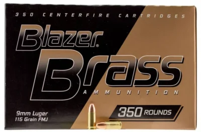 CCI 52001 Blazer Brass 9mm Luger 115 gr Full Metal Jacket (FMJ) 350 Bx/ 3 Cs