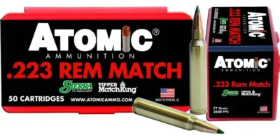Atomic 00452 Rifle  223 Rem 77 gr Tipped MatchKing 50 Bx/ 10 Cs