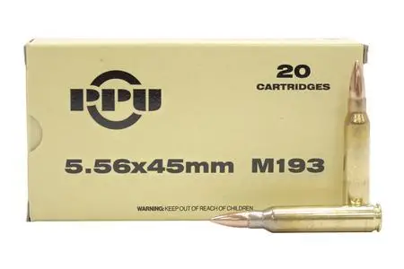 PPU PPN5561 Mil-Spec  5.56x45mm 55 gr Full Metal Jacket Boat Tail (FMJBT) 20 Bx/